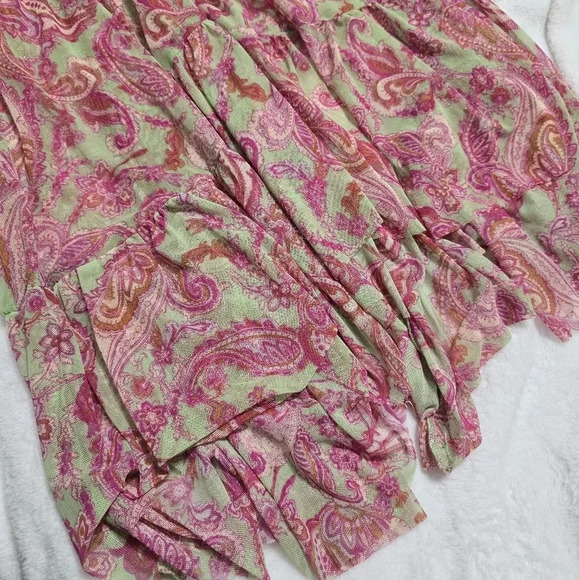 Misa Los Angeles Ava Midi Dress in Vintage Paisley, Stretch Mesh, Ruched Bodice. - Picture 13 of 16